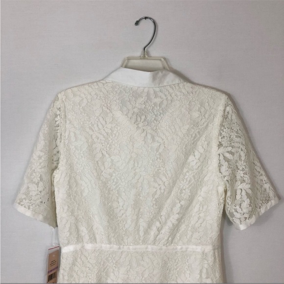 Nanette Lepore Lace Short Sleeve Button Zipper Closure off White Shirt Dress 6 - Picture 12 of 15